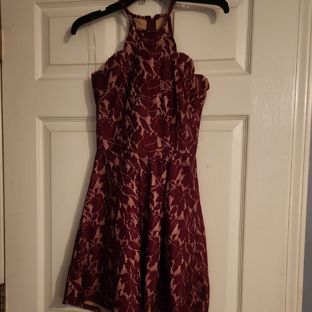 Charlotte Russe Burgundy Lace Halter Dress.